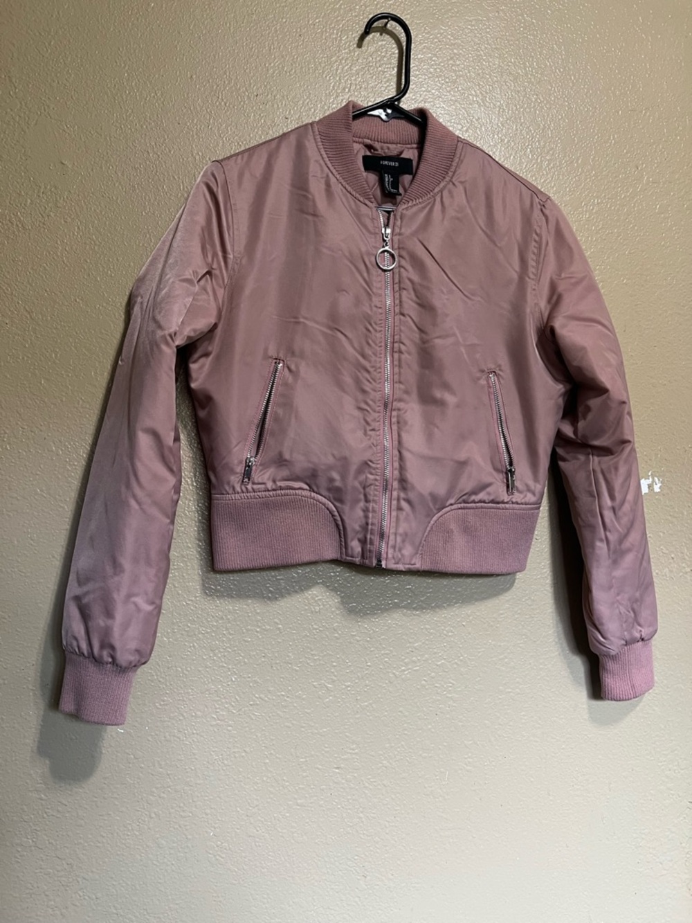Forever 21 Dusty Mauve Satin Bomber Jacket size s